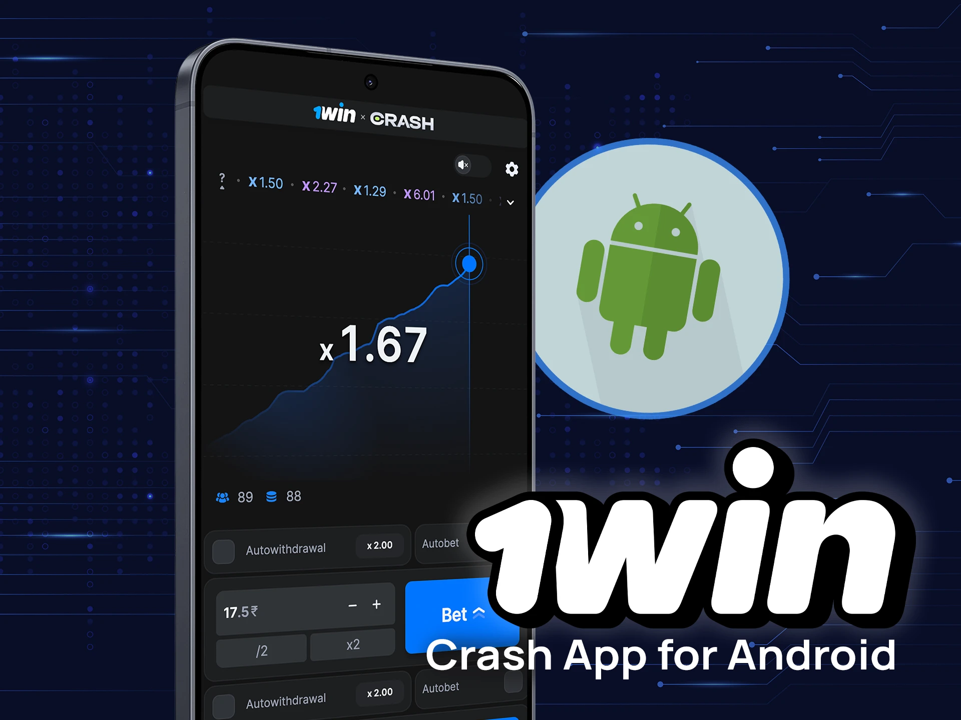Play Crash on Android by downloading the 1win app.