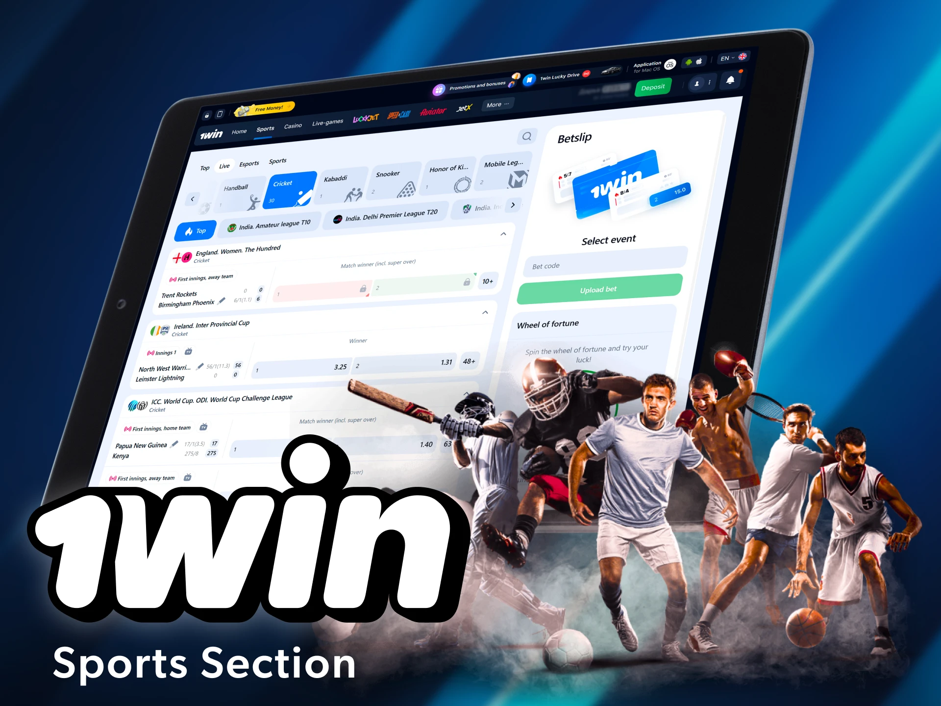 Open the sports betting section of 1win and choose cricket.