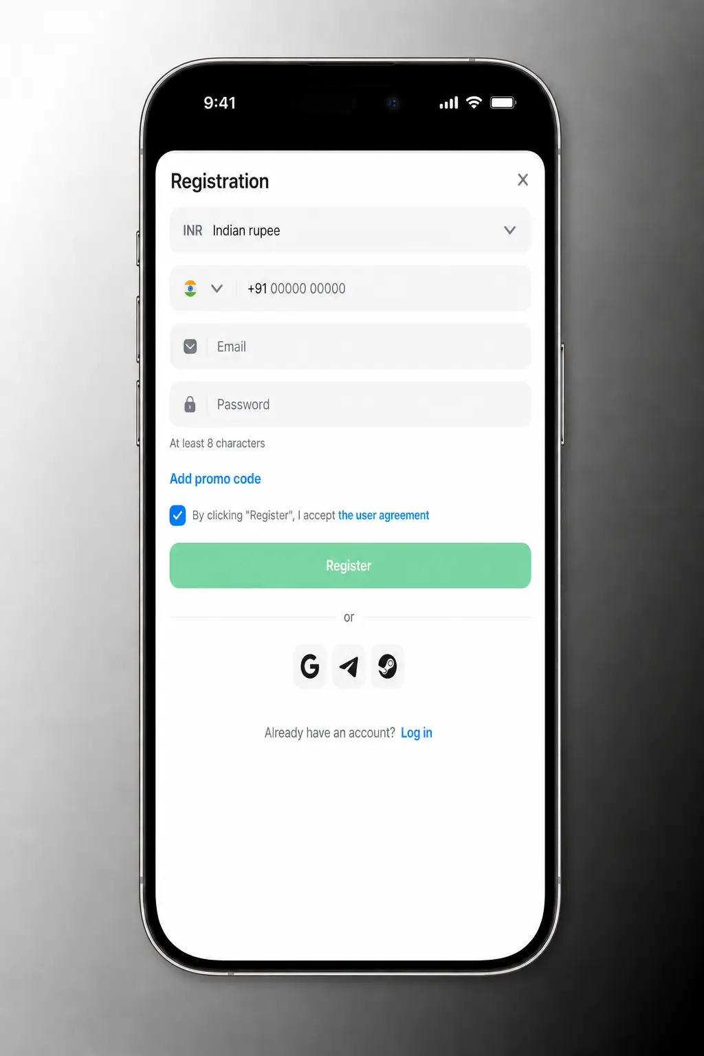 Register on the 1win platform