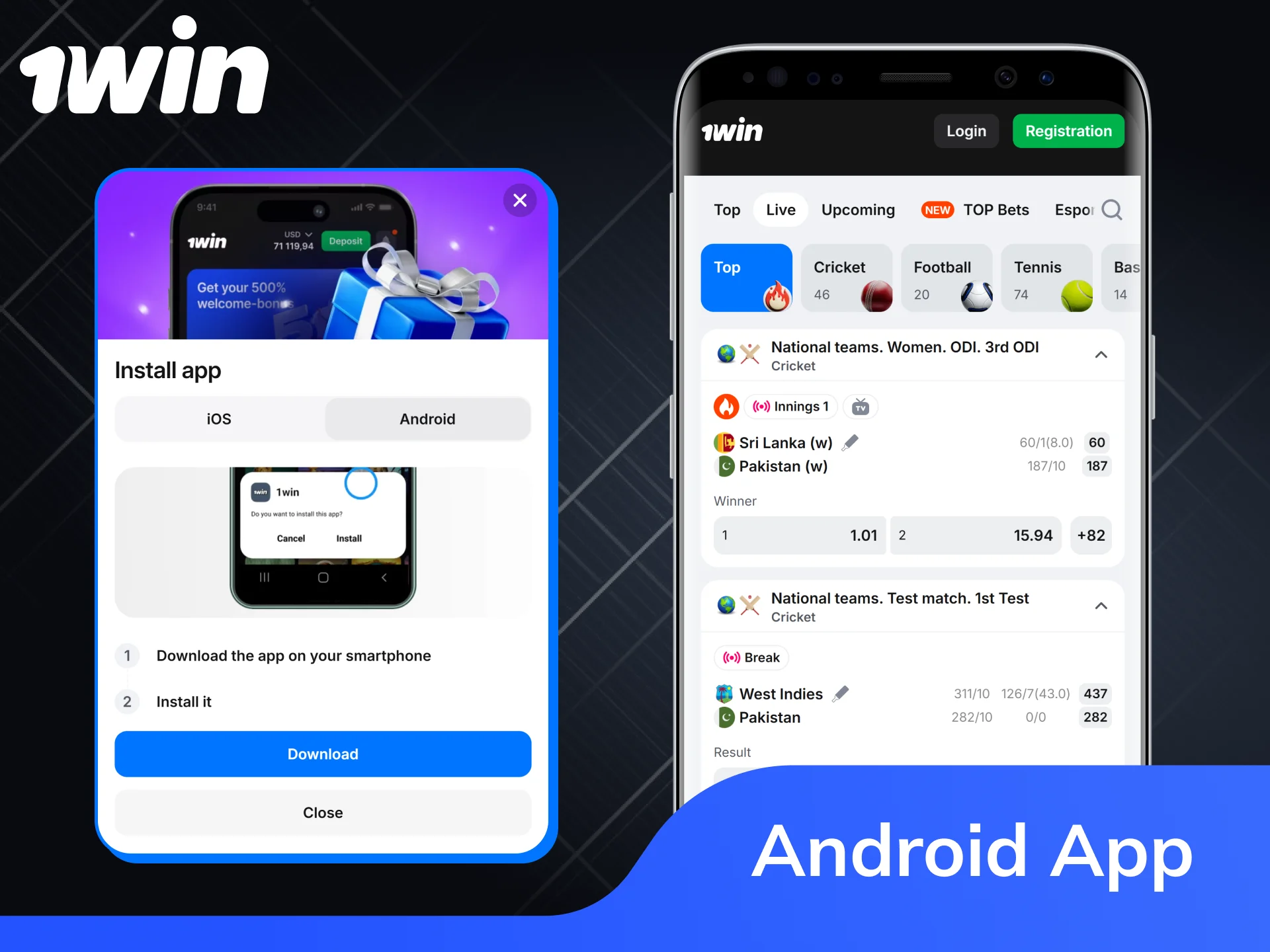 1win Android App download and installation